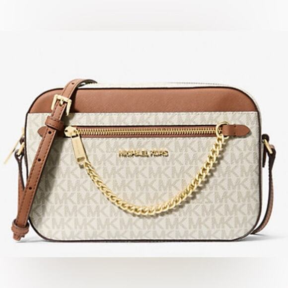 MICHAEL Kors Brown /White Jet Set Large Logo Crossbody Bag with chain. N… - Picture 2 of 7